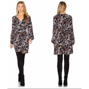 Wayf Deep V Neck Mini Dress Floral Long Sleeve Balloon Sleeve Lined Size XS